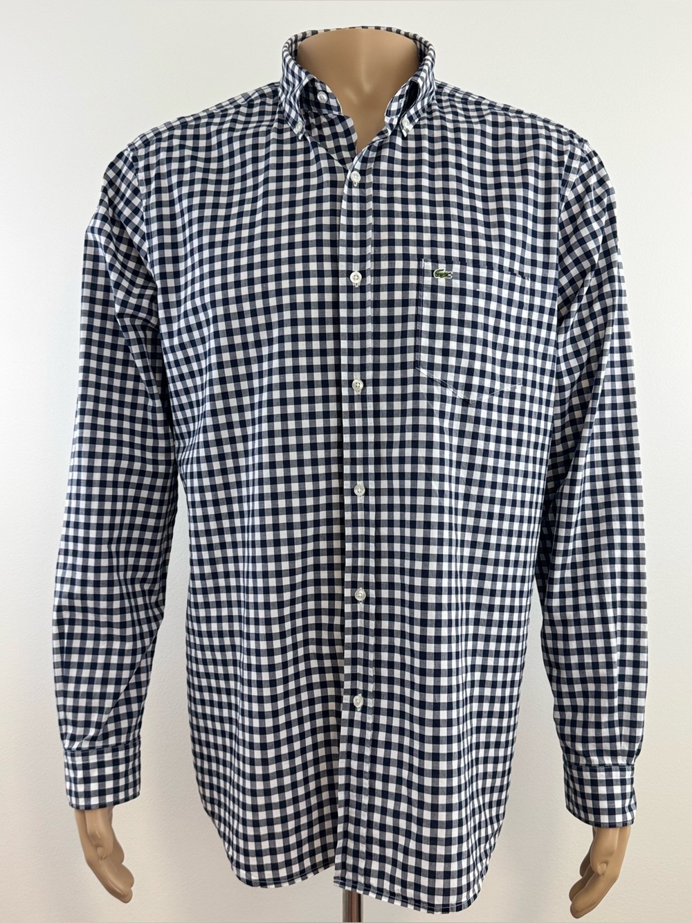 Lacoste Men's Gingham Long Sleeve Button-Down Classic Fit Shirt, Size 42